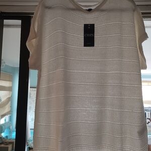 Chaps cap sleeves, white knit pullover sweater